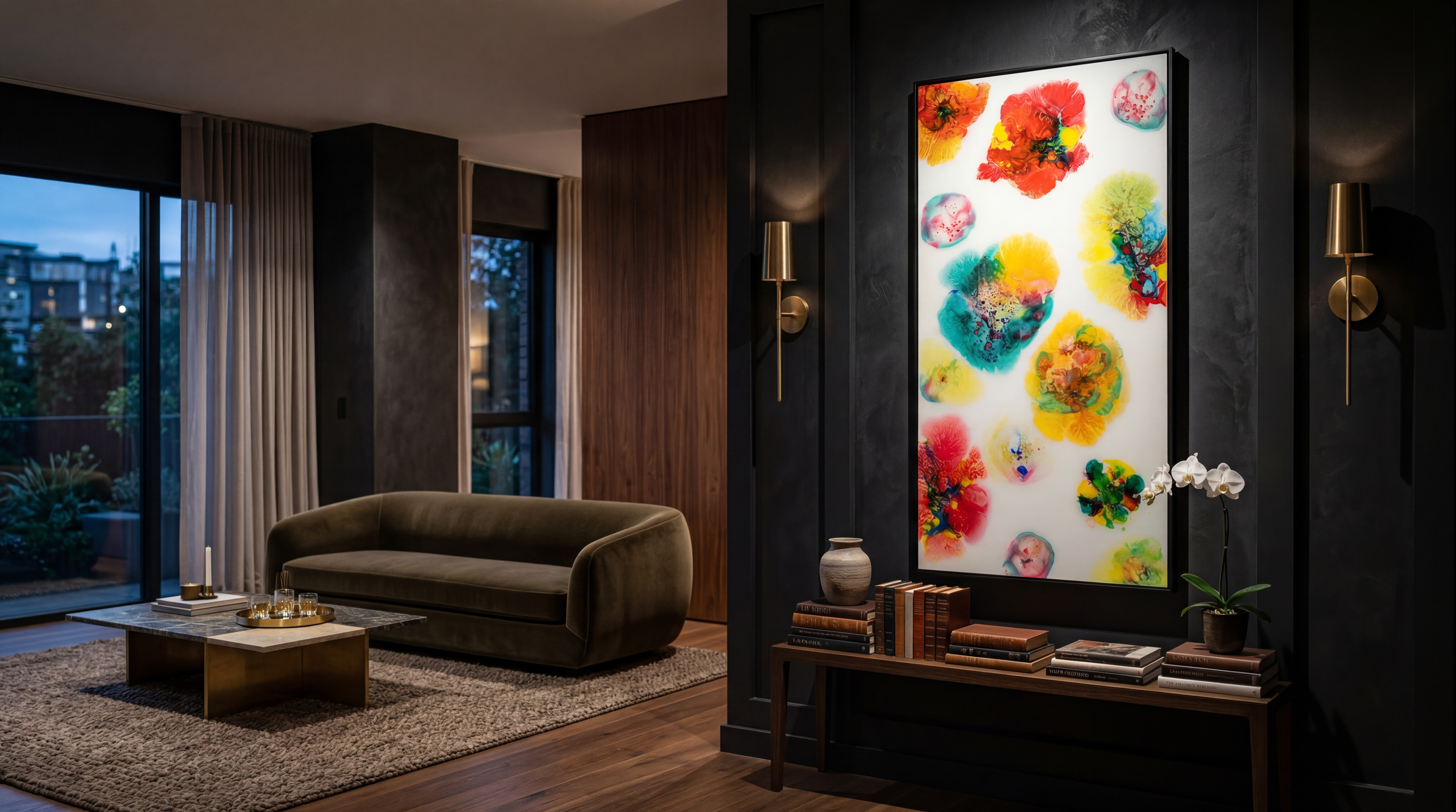 Maui, the original resin piece, styled above a sofa in a modern living room