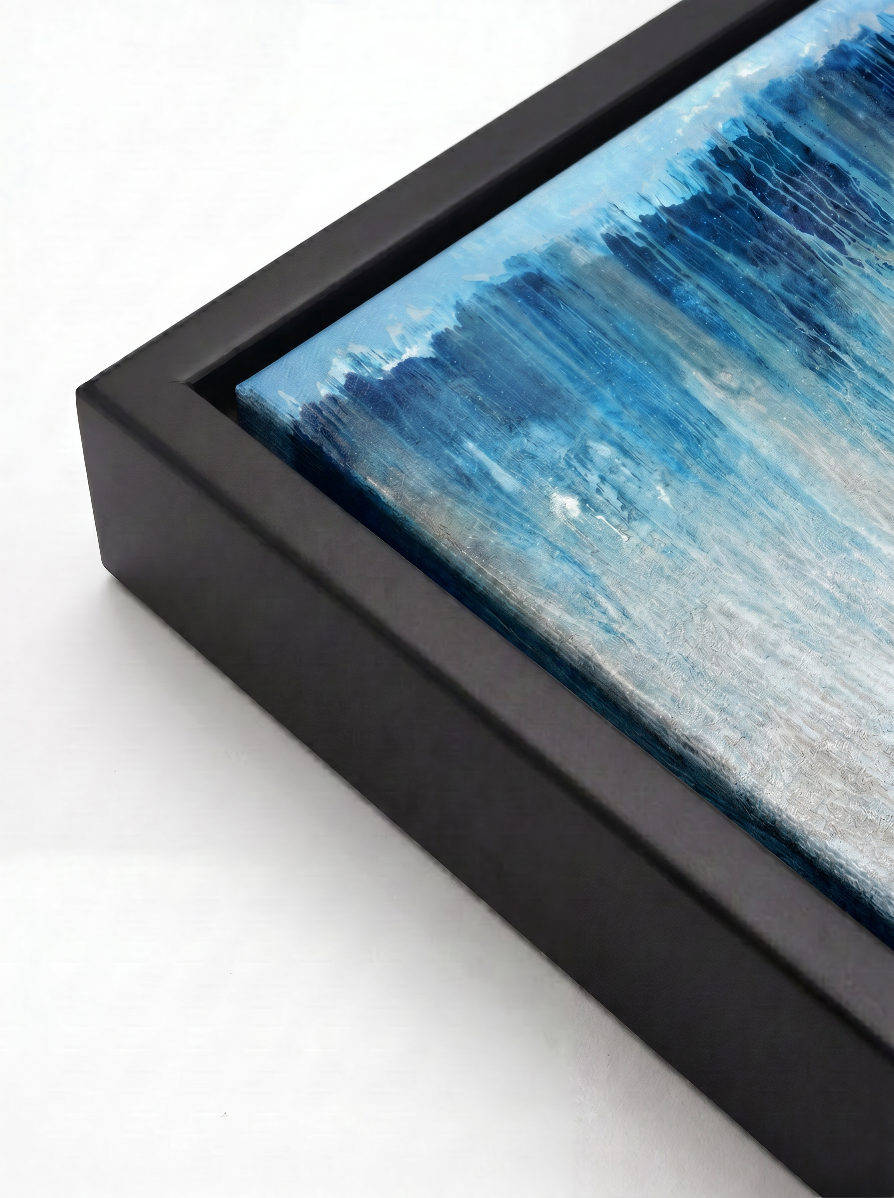 Cerulean - Print, espresso floater frame corner detail (canvas)#Frame_Espresso