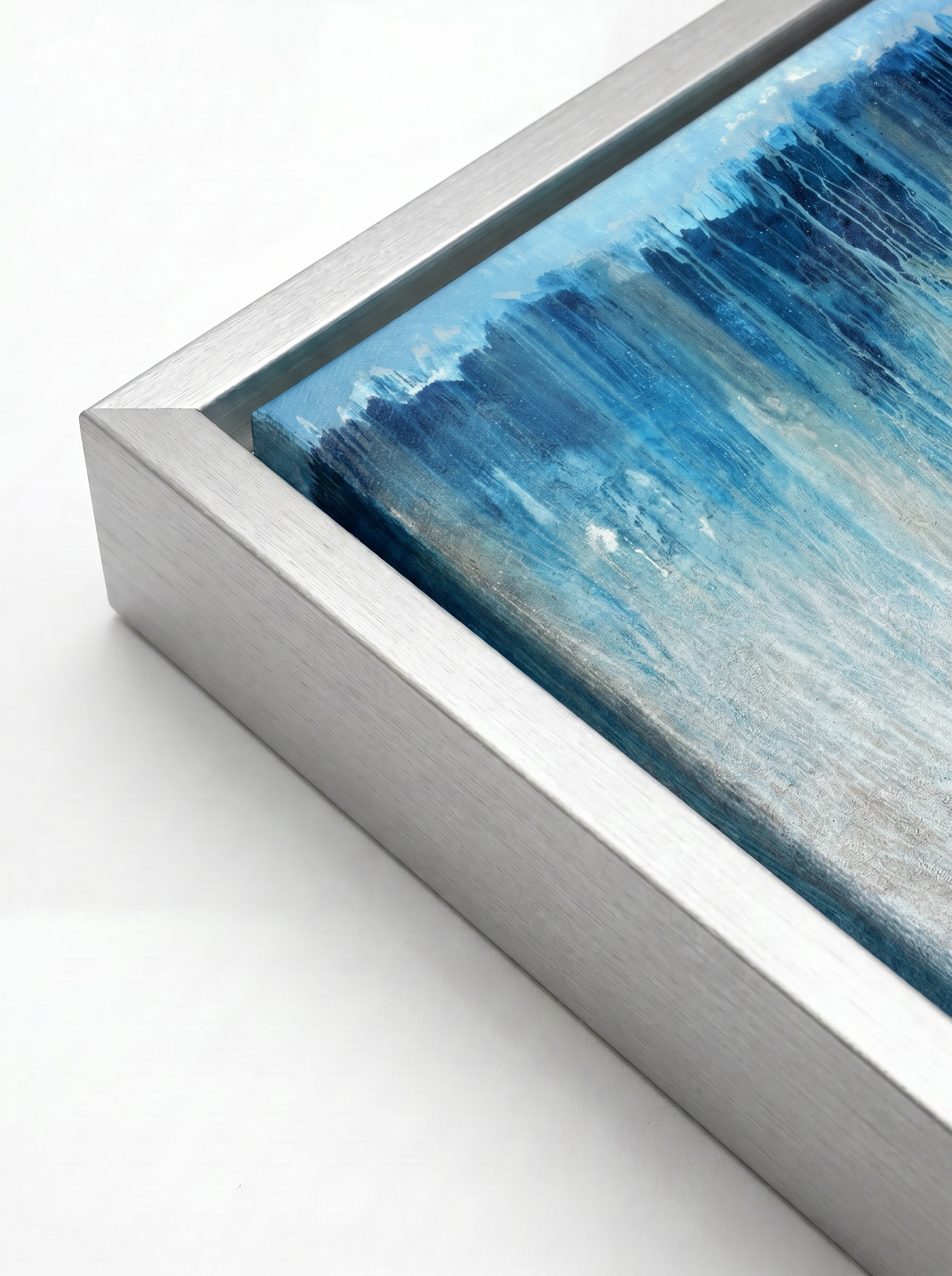 Cerulean - Print, silver floater frame corner detail (canvas)#Frame_Silver