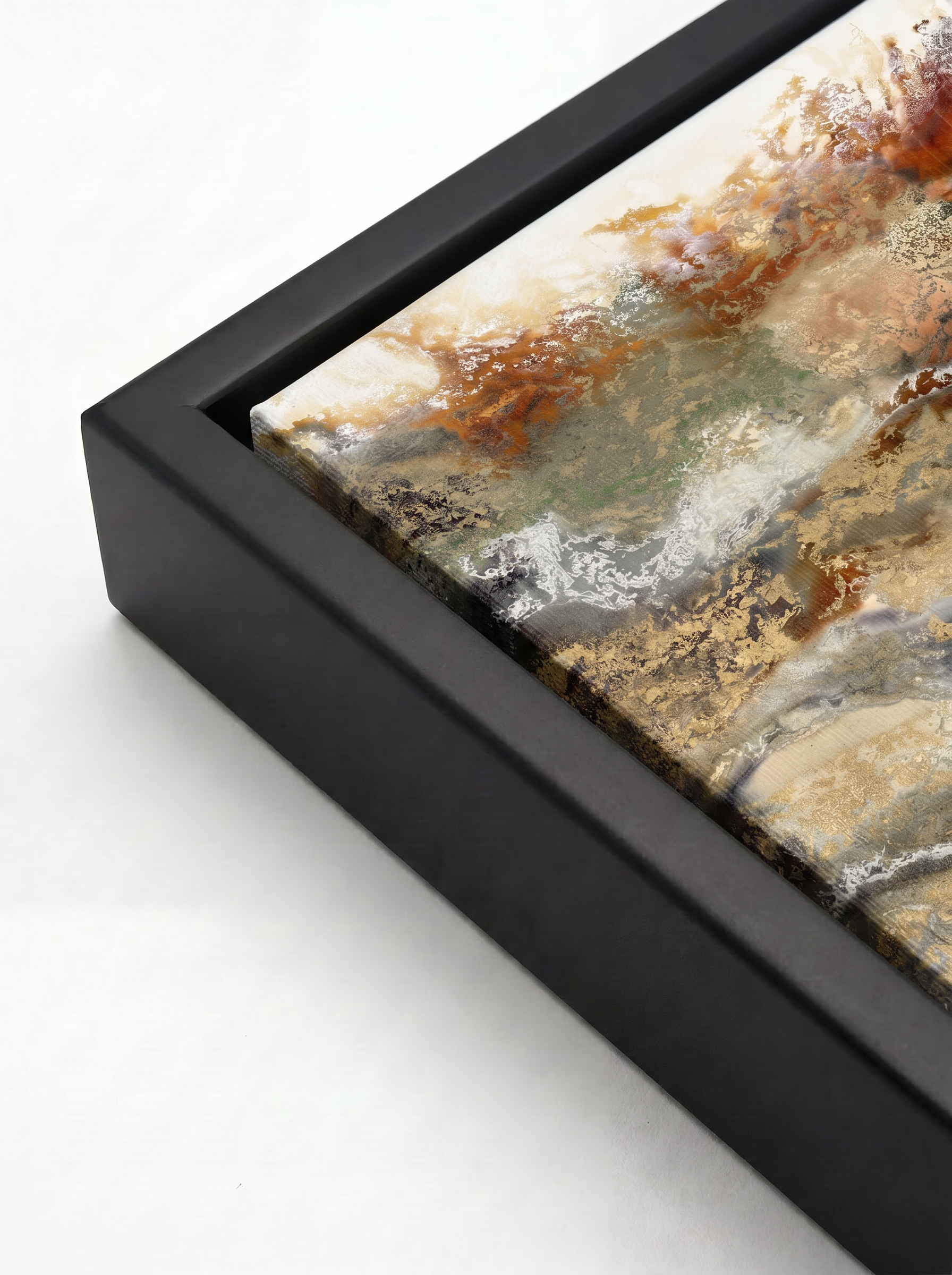 Odyssey - Print, espresso floater frame corner detail (canvas)#Frame_Espresso