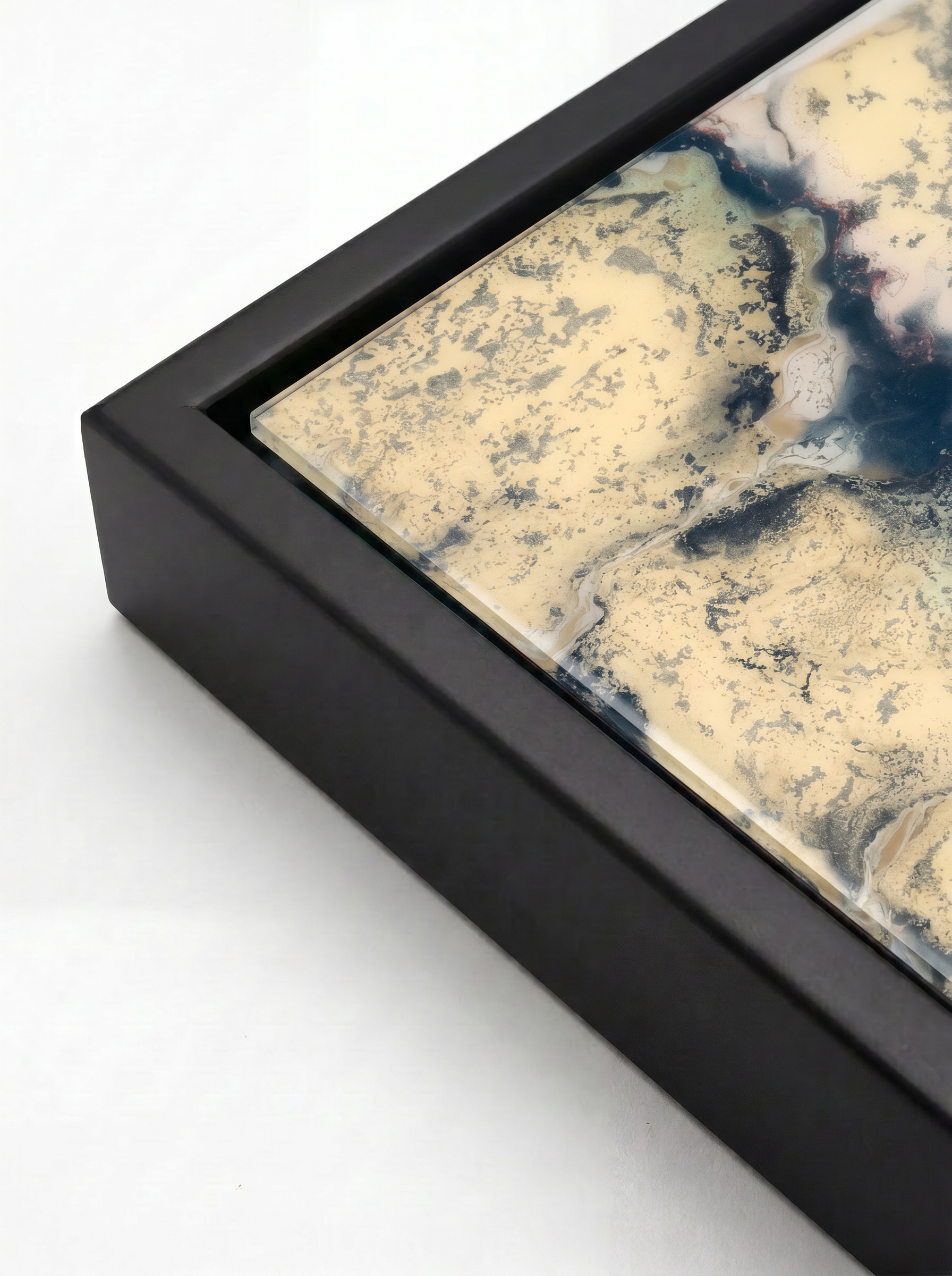 Rojo - Print, espresso floater frame corner detail#Frame_Espresso